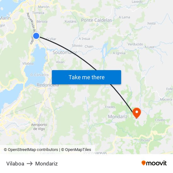 Vilaboa to Mondariz map