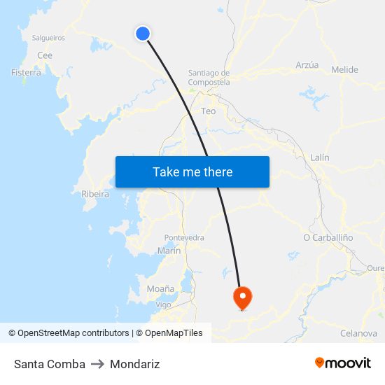 Santa Comba to Mondariz map