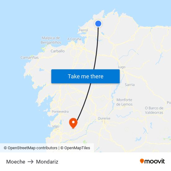 Moeche to Mondariz map