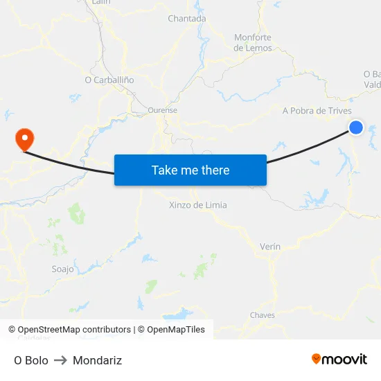 O Bolo to Mondariz map
