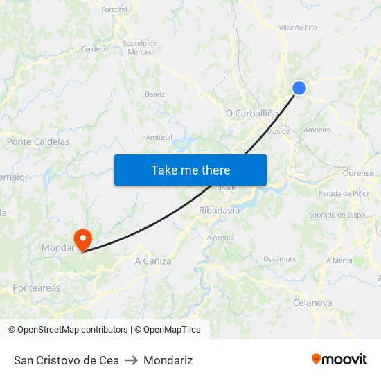 San Cristovo de Cea to Mondariz map
