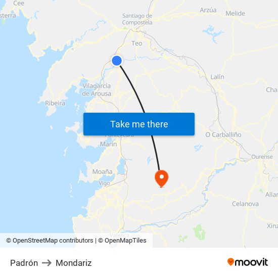 Padrón to Mondariz map