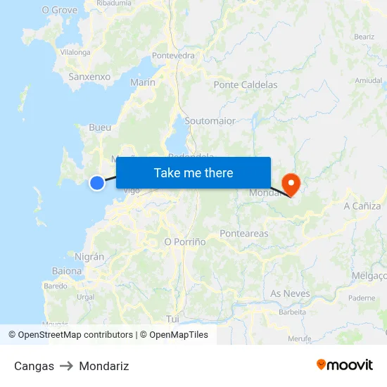 Cangas to Mondariz map