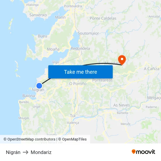Nigrán to Mondariz map