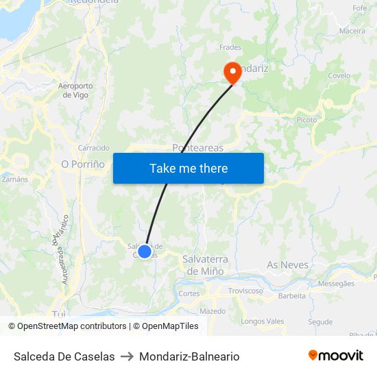 Salceda De Caselas to Mondariz-Balneario map