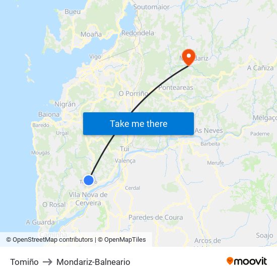 Tomiño to Mondariz-Balneario map
