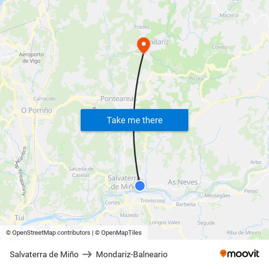 Salvaterra de Miño to Mondariz-Balneario map