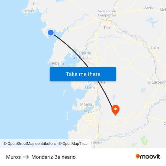 Muros to Mondariz-Balneario map