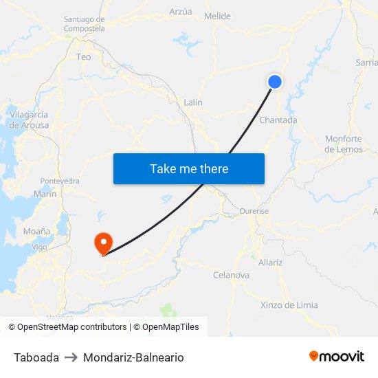 Taboada to Mondariz-Balneario map