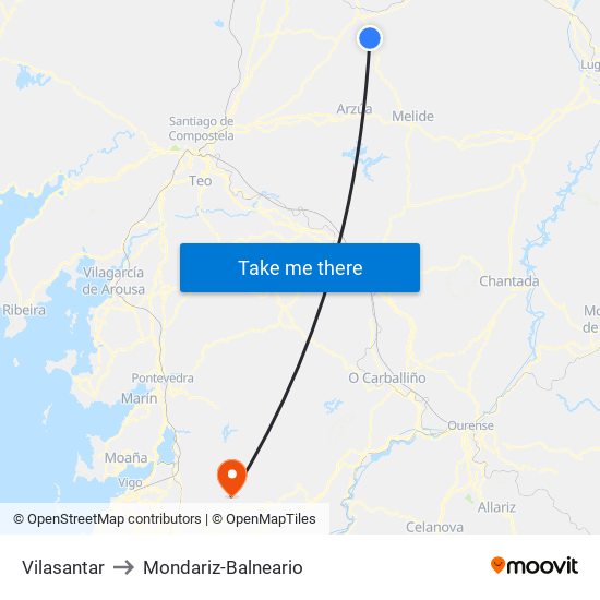 Vilasantar to Mondariz-Balneario map