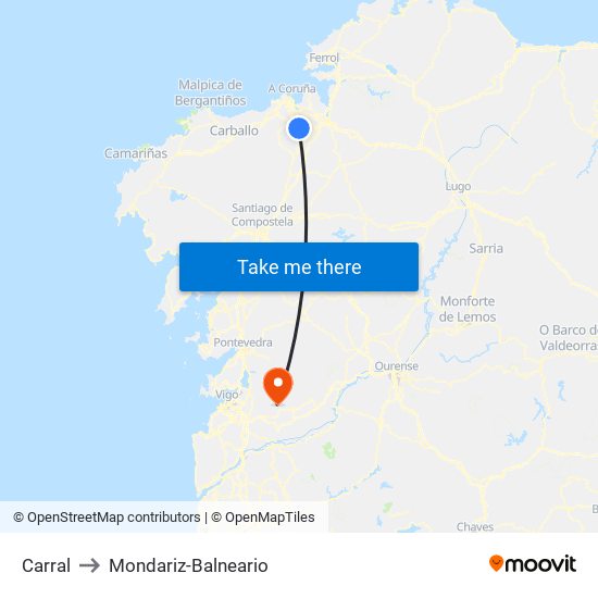 Carral to Mondariz-Balneario map