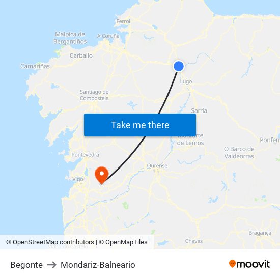 Begonte to Mondariz-Balneario map