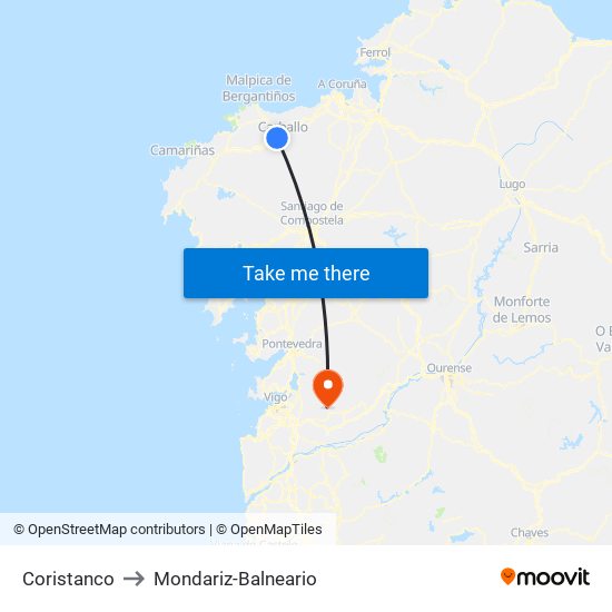 Coristanco to Mondariz-Balneario map