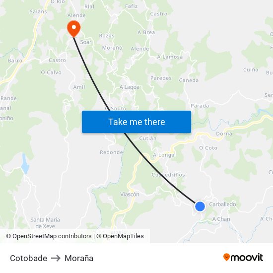 Cotobade to Moraña map