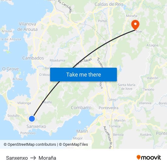 Sanxenxo to Moraña map