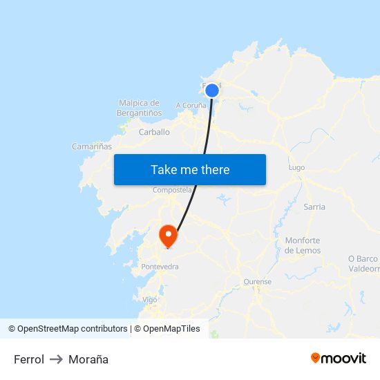 Ferrol to Moraña map