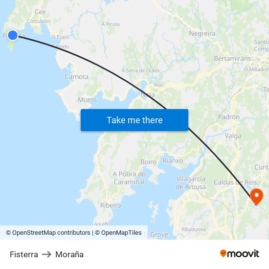 Fisterra to Moraña map