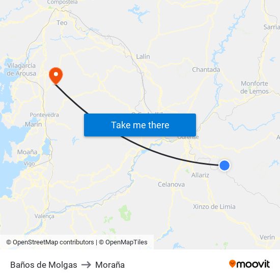 Baños de Molgas to Moraña map
