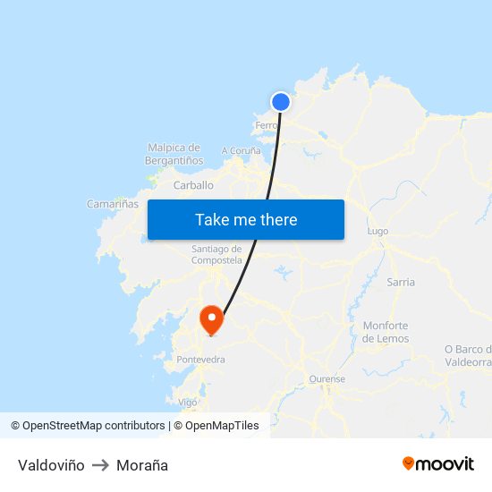 Valdoviño to Moraña map