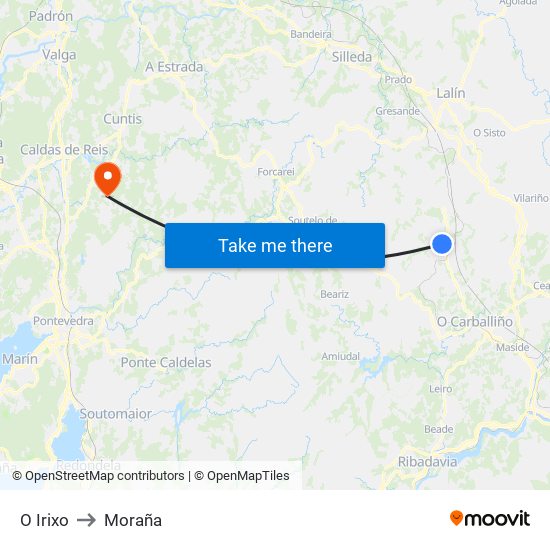 O Irixo to Moraña map