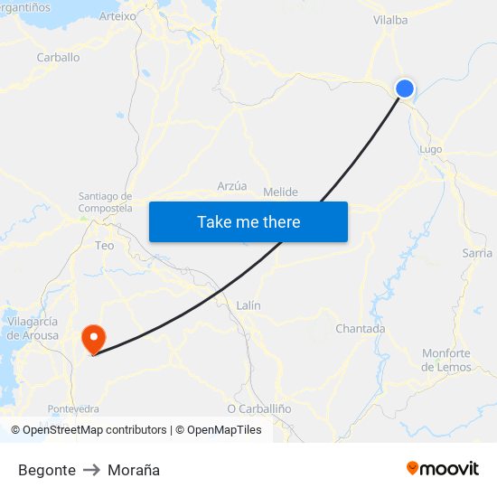 Begonte to Moraña map