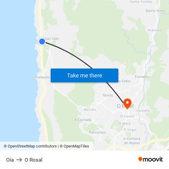Oia to O Rosal map
