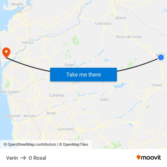 Verín to O Rosal map