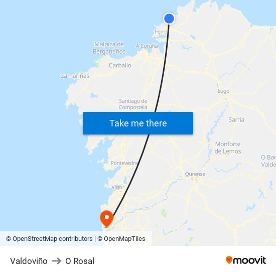 Valdoviño to O Rosal map