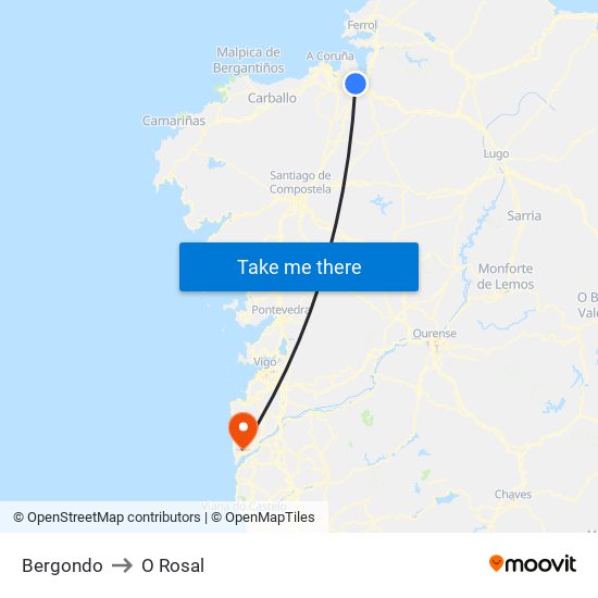 Bergondo to O Rosal map