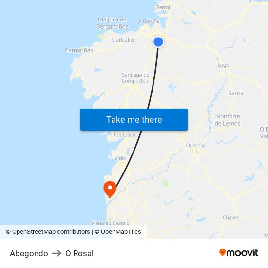 Abegondo to O Rosal map