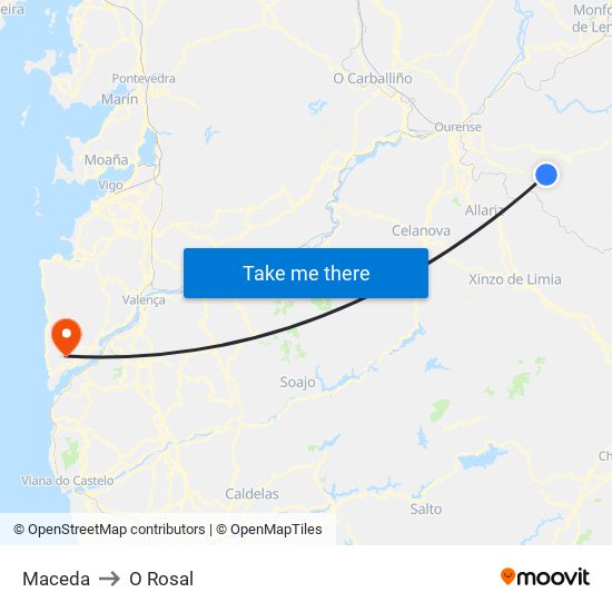 Maceda to O Rosal map