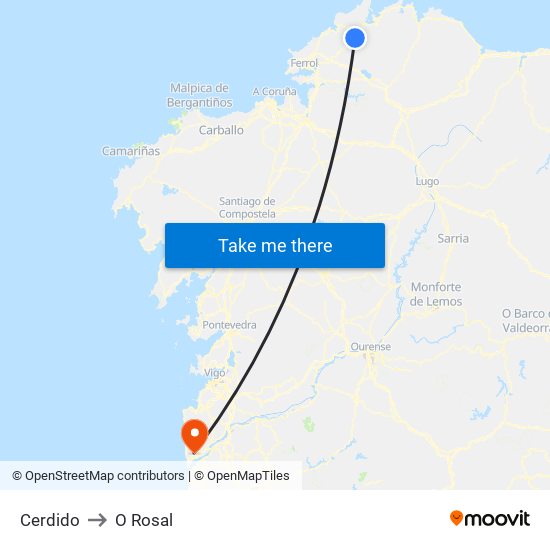 Cerdido to O Rosal map