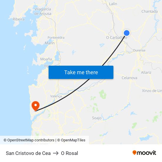 San Cristovo de Cea to O Rosal map