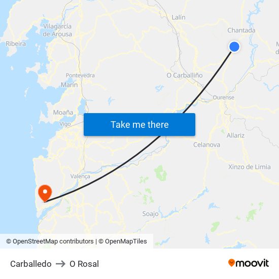 Carballedo to O Rosal map