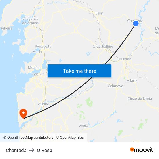 Chantada to O Rosal map