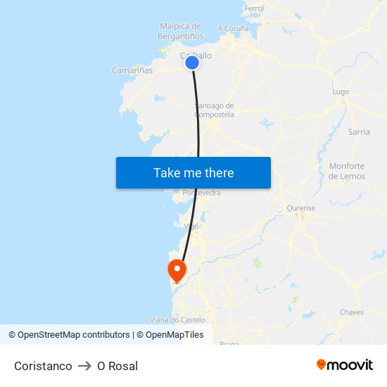 Coristanco to O Rosal map