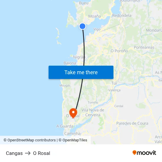 Cangas to O Rosal map