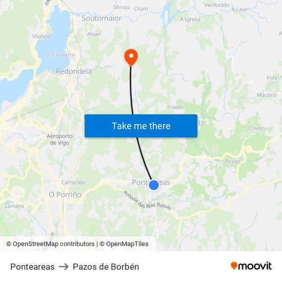 Ponteareas to Pazos de Borbén map