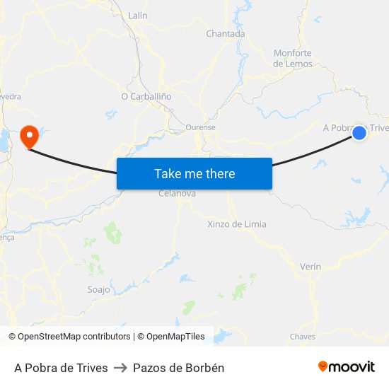 A Pobra de Trives to Pazos de Borbén map