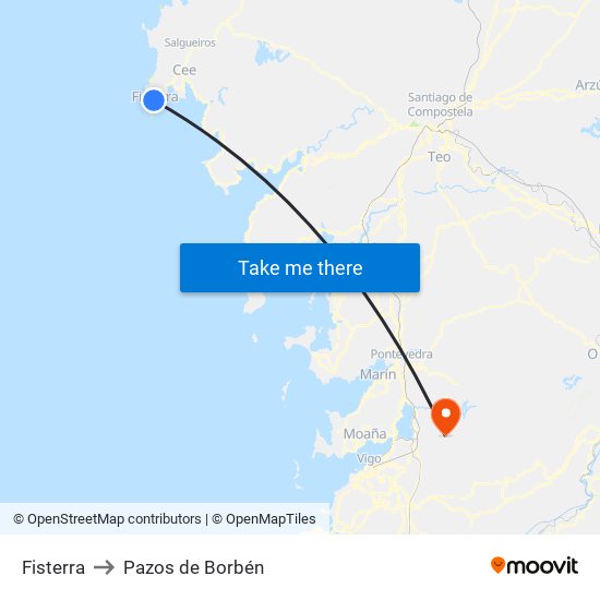 Fisterra to Pazos de Borbén map