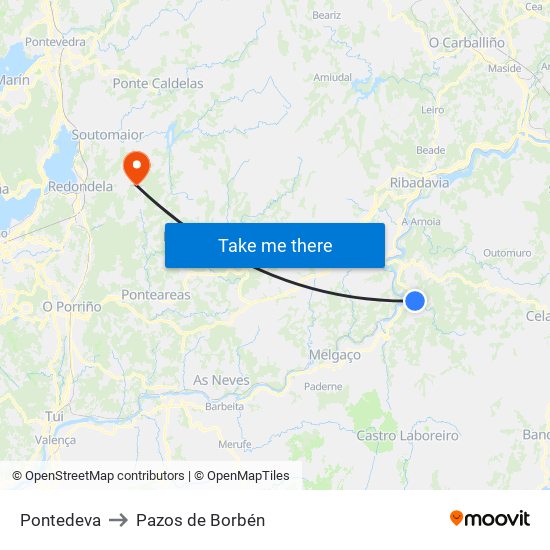 Pontedeva to Pazos de Borbén map