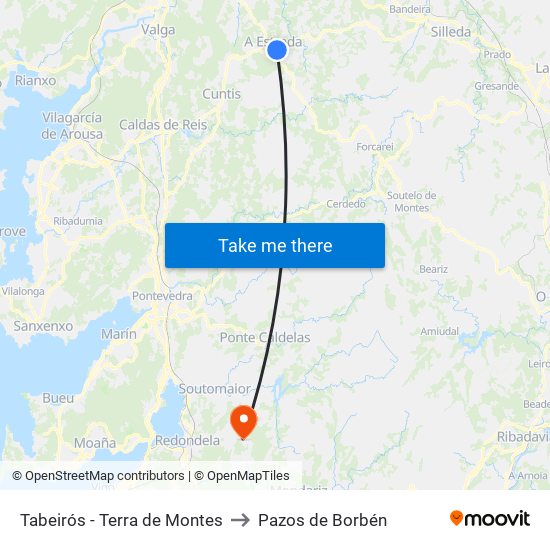 Tabeirós - Terra de Montes to Pazos de Borbén map