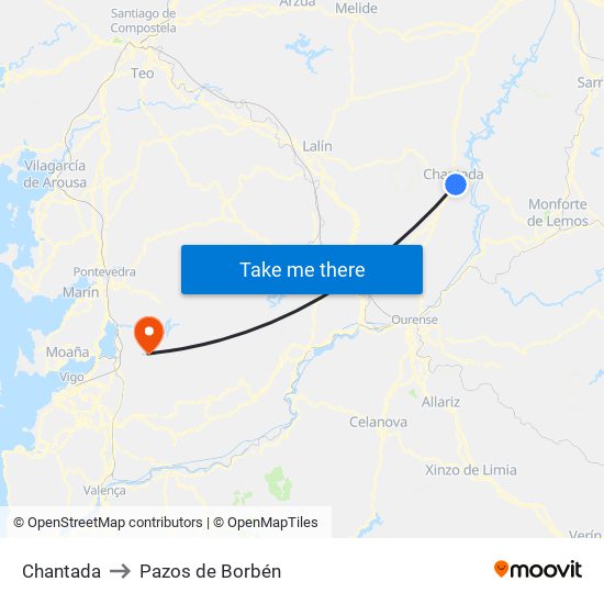 Chantada to Pazos de Borbén map