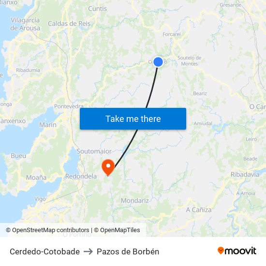 Cerdedo-Cotobade to Pazos de Borbén map