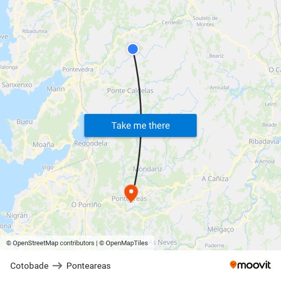 Cotobade to Ponteareas map