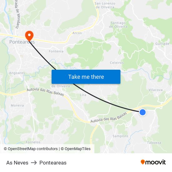 As Neves to Ponteareas map
