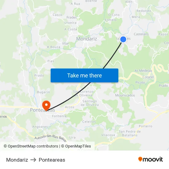Mondariz to Ponteareas map