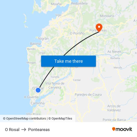 O Rosal to Ponteareas map