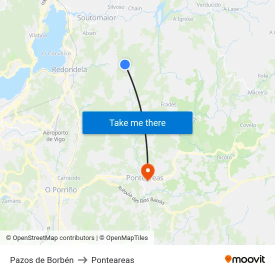 Pazos de Borbén to Ponteareas map