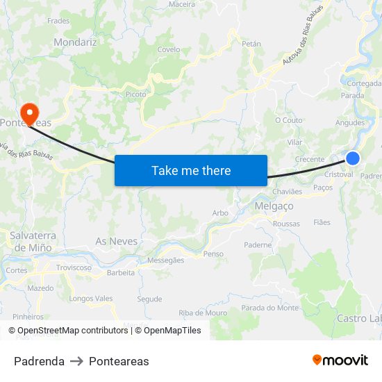 Padrenda to Ponteareas map